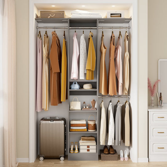 47'' W Closet System with Hanging Rods and Shelves, Closet Organizer for Bedroom