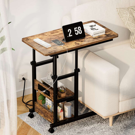 Height Adjustable C Table with USB Port and Wheels
