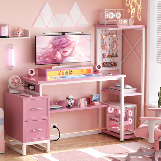 Computer Desk with Power Outlets and Fabric Drawers