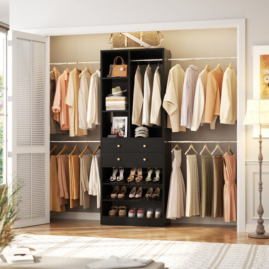 Wooden Closet System with Shoes Shelf and Drawer, Closet Organizer Storage with Drawer