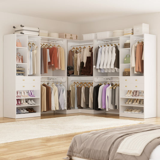Large Closet System with Wooden Drawers and Shoe Racks