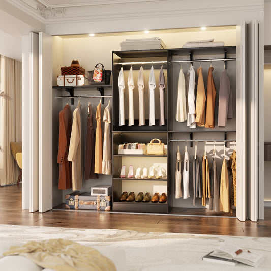20-96'' W Closet System with Hanging Rods and Shelves, Closet Organizer for Bedroom
