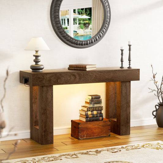 47inch Console Table with Power Outlets, Wood Narrow Entryway Table