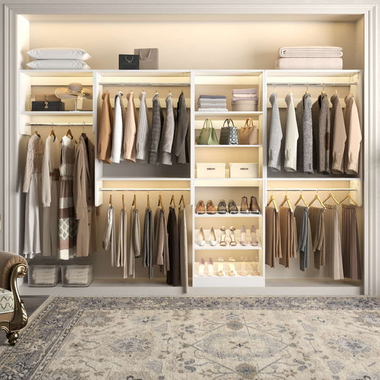 Walk-In Closet Organizer with 6 Drawers, Wardrobe Closet System with 5 Hanging Rods