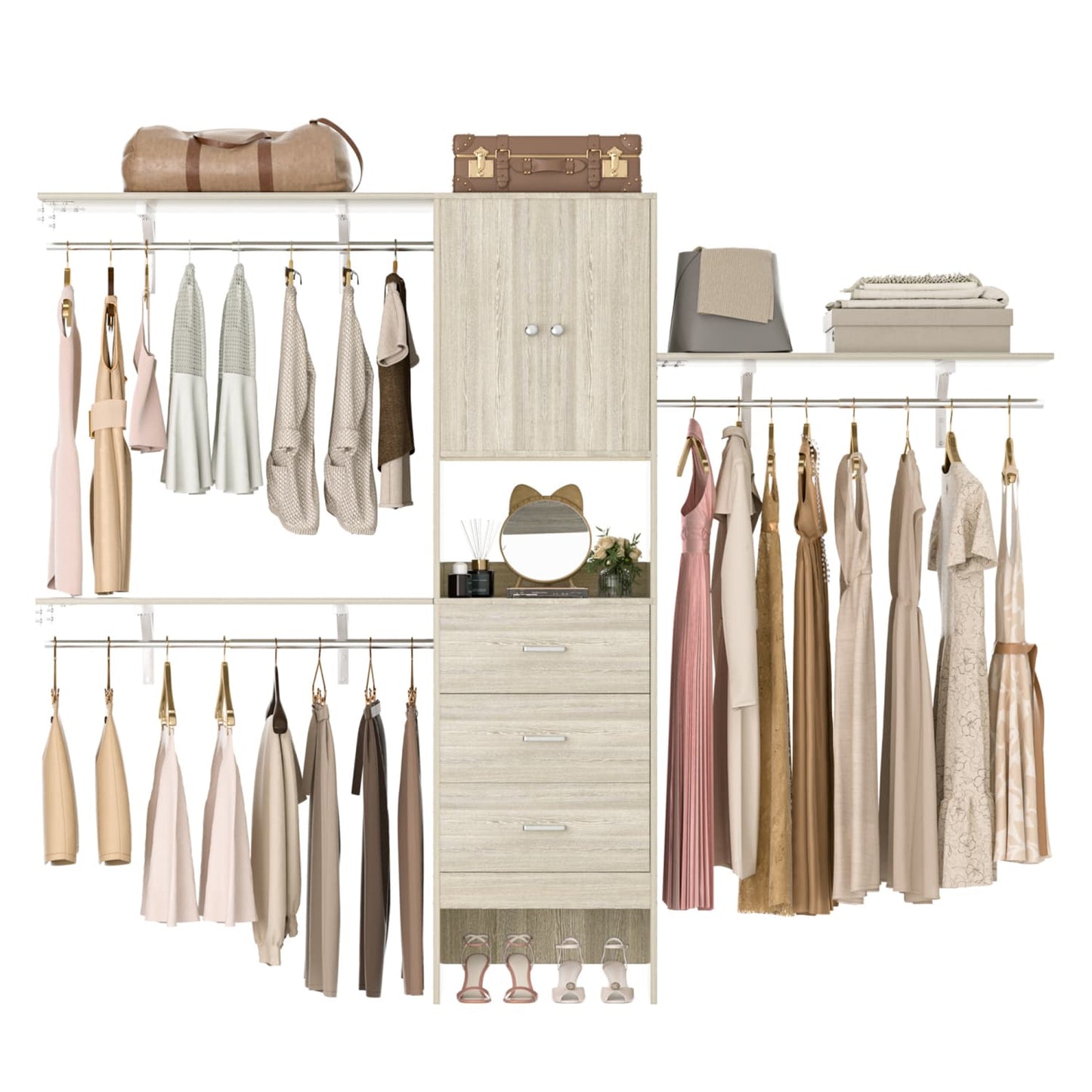 20"-96" W Wooden Closet System with Doors and Drawers