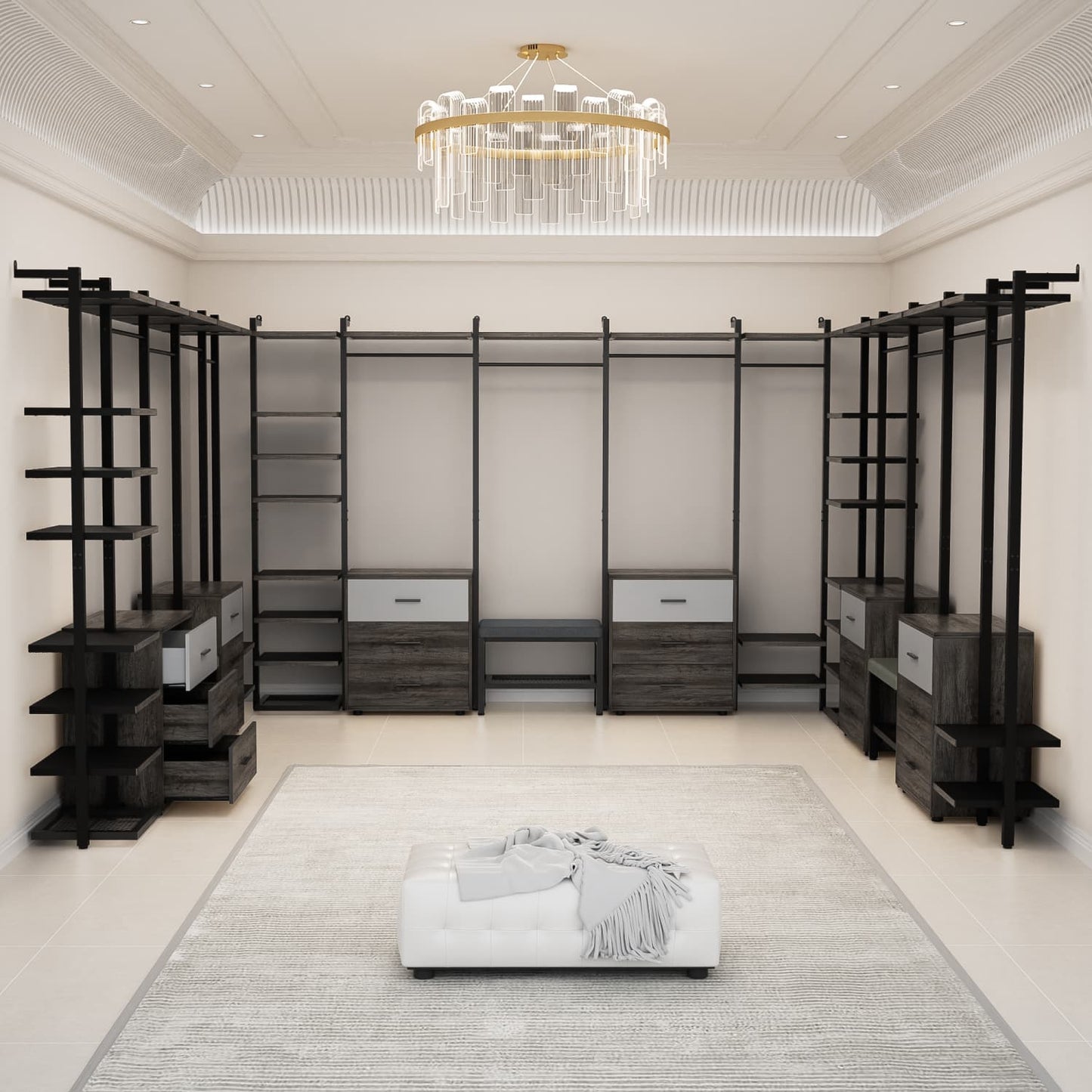 Freestanding Closet Organizer with 6 Drawers, Walk-In Closet Systen with 4 Clothing Rack