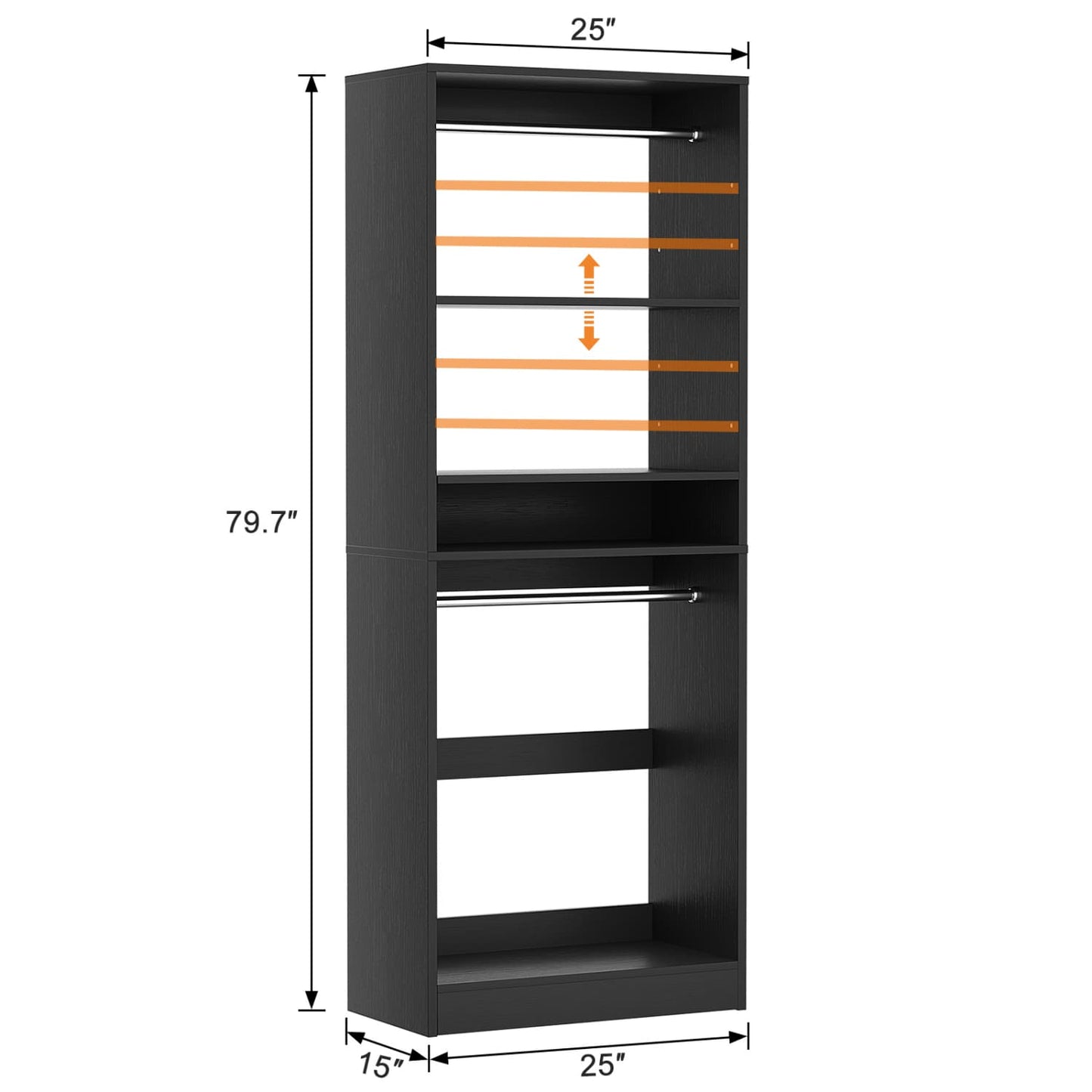 25-inch Closet Organizer with Hanging Rods