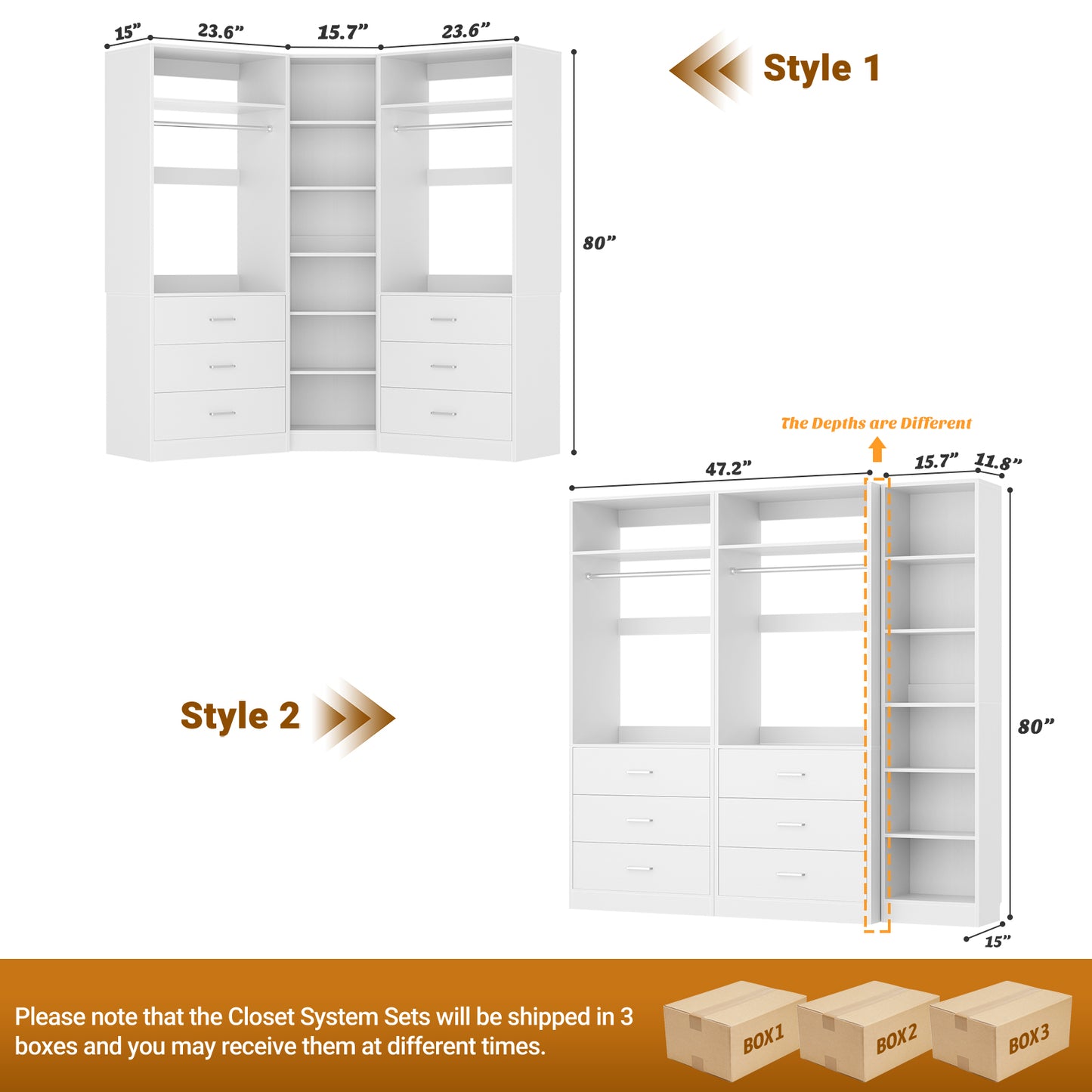 Closet System with 6 Drawers & 10 Shelves, Reversible Walk-in Closets, Load 1500+LBS