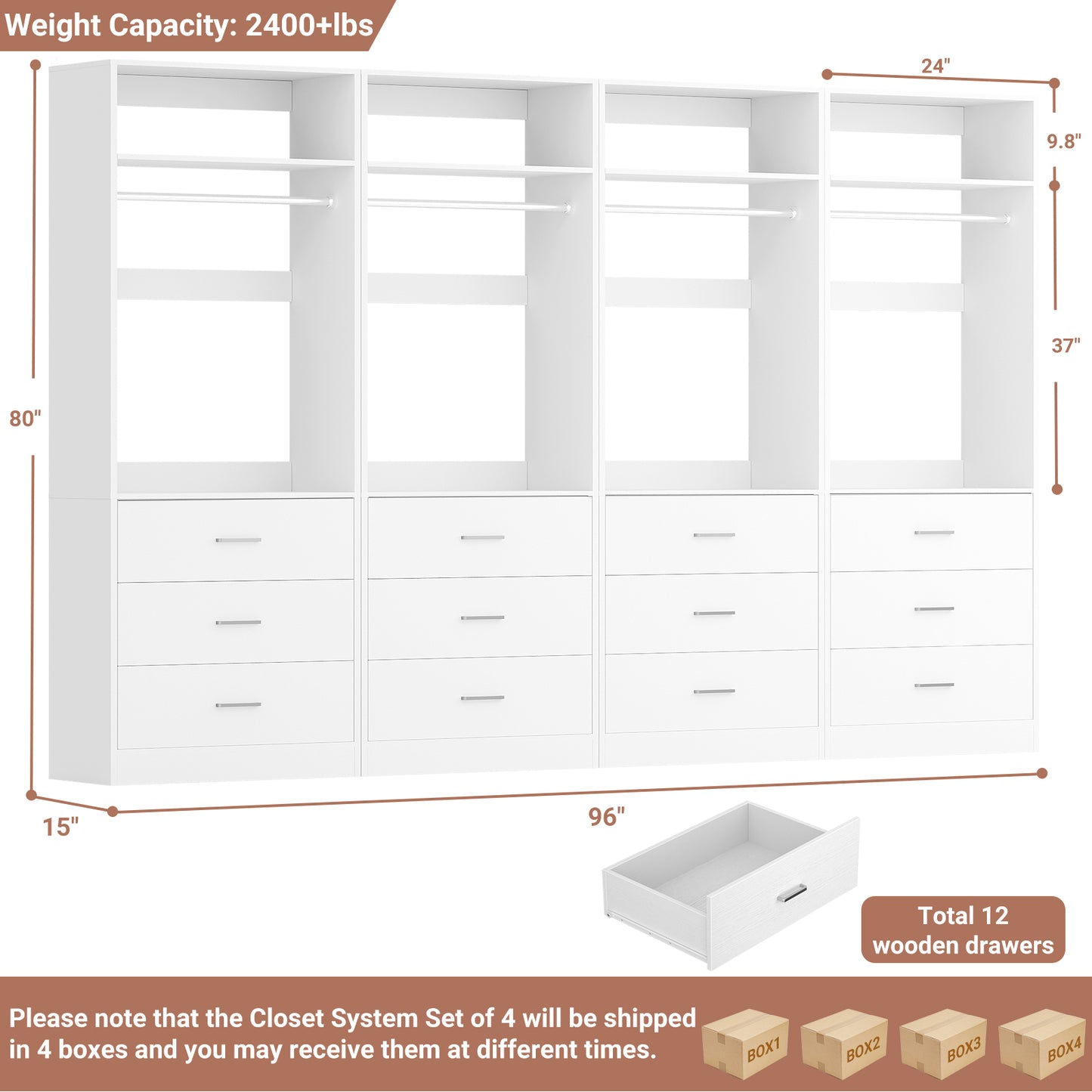 8FT Closet System with 12 Drawers