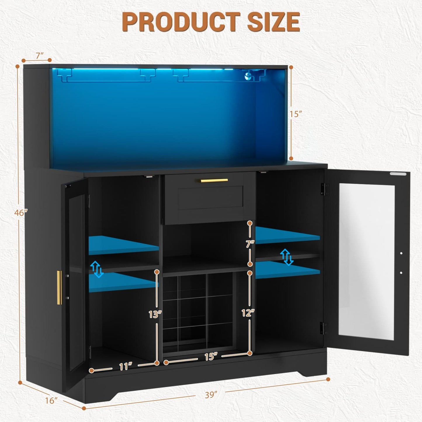 Wine Bar Buffet Table with Storage and Wine Rack, Coffee Bar Cabinet with Drawer