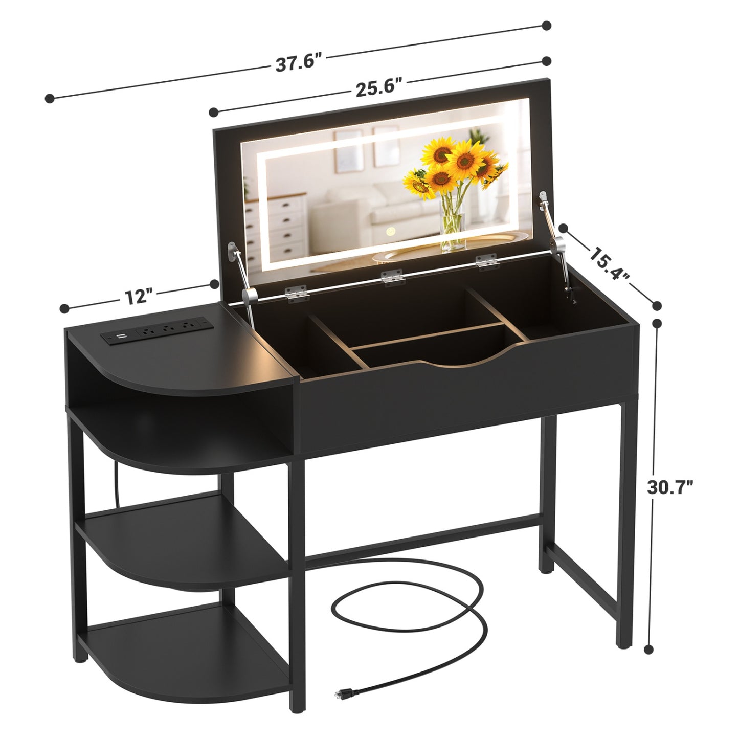 Flip-Top Makeup Dressing Table with mirror and Drawer, Small Vanity Desk with Charging Station