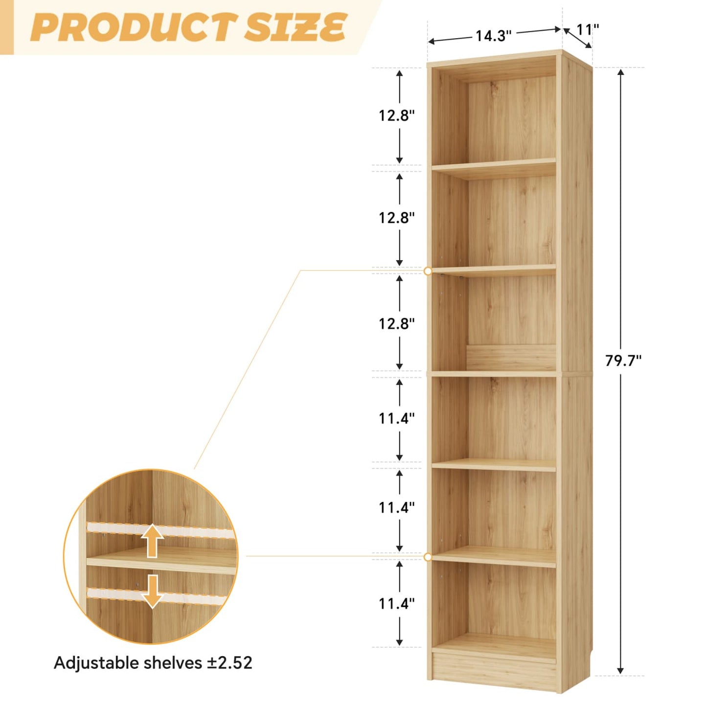 Besiost Bookcase with 2 Adjustable Shelves
