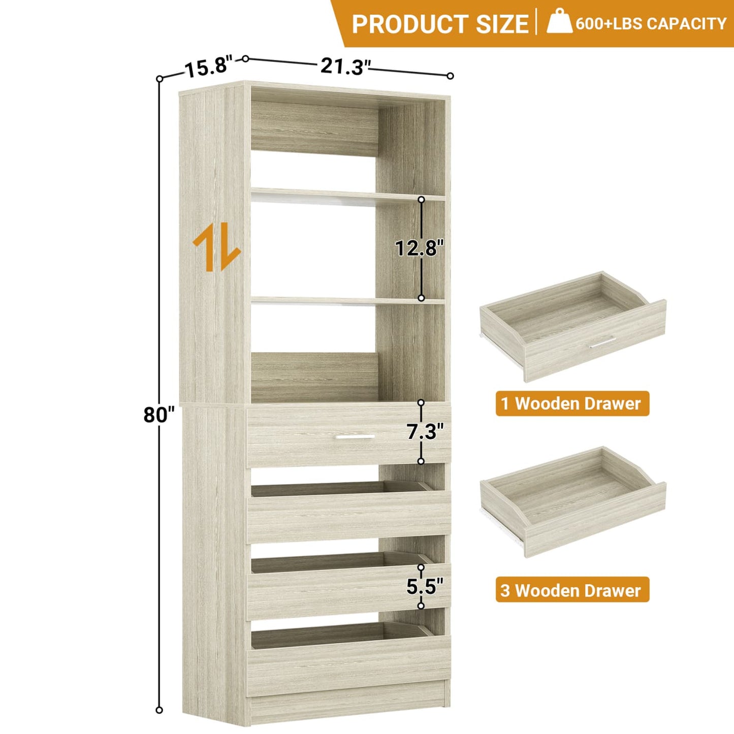 Besiost 80"H Pantry Cabinet with Drawers