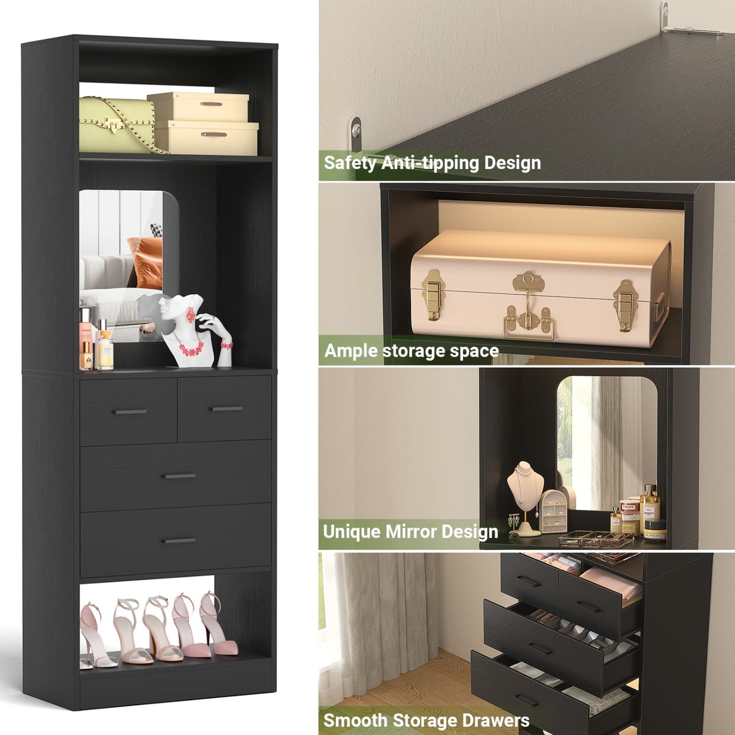 25-inch Closet Organizer with Drawers and Mirror