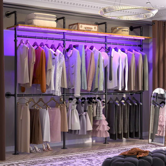 Industrial Pipe Clothing Rack, Reversible 118.3'' Clothes Rack for Hanging Clothes