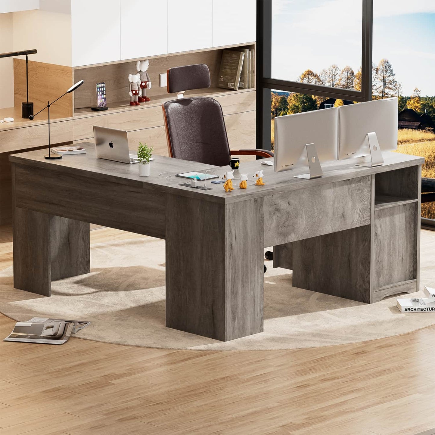 56" Lift Top Computer Desk with Drawers and Power Outlets, Lift Top