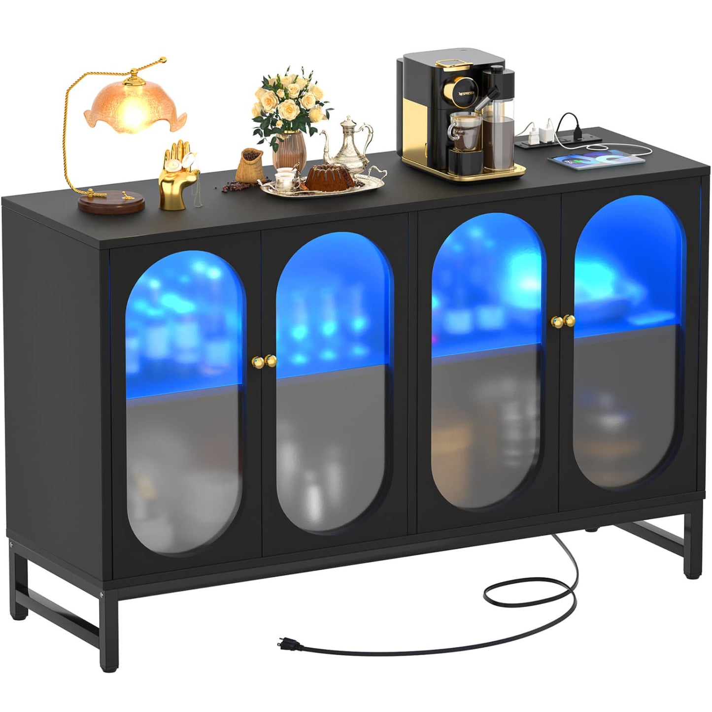 47-In Accent Bar Cabinet with Charging Station, Kitchen Buffet Sideboard