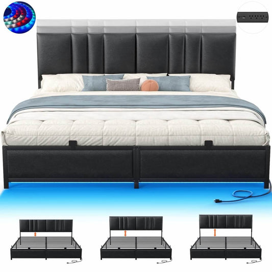 King Size Bed Frame with 3 Height Adjustable Headboard