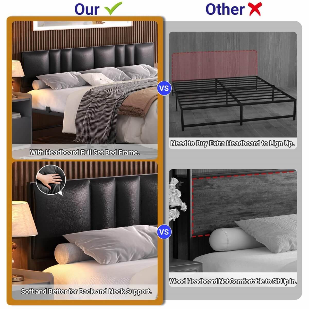 King Size Bed Frame with 3 Height Adjustable Headboard