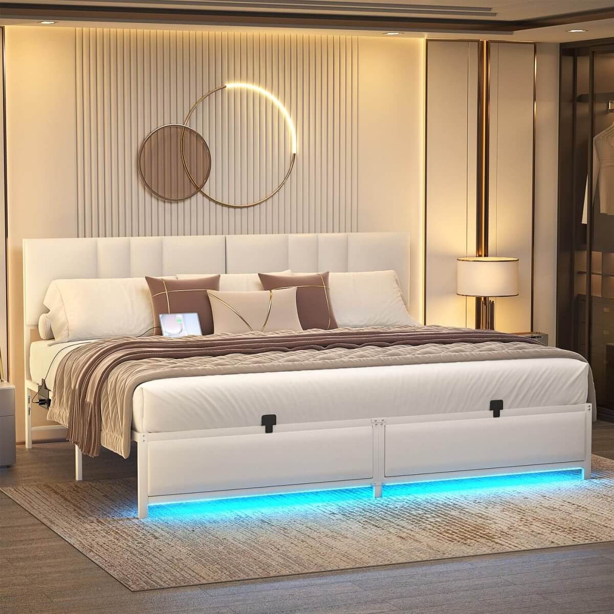 King Size Bed Frame with 3 Height Adjustable Headboard
