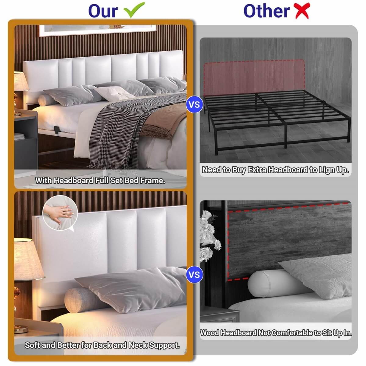 King Size Bed Frame with 3 Height Adjustable Headboard
