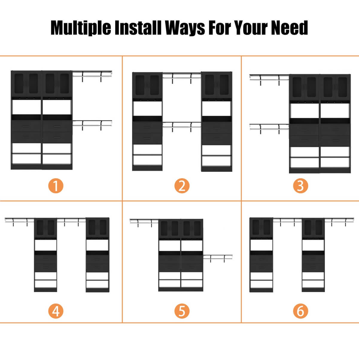 41-120 Inch Adjustable Closet System with 4 Drawers and 2 Storage Cabinets, Set of 2