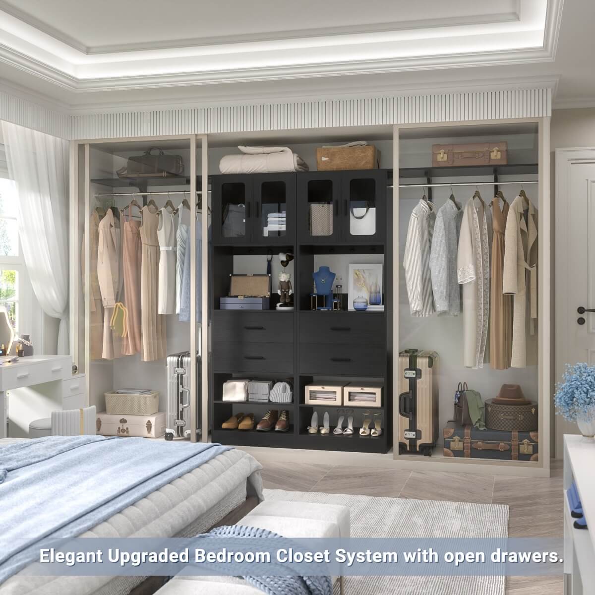 60 Inch Closet Organizer System Tower with Drawers & Big Wing Shelf