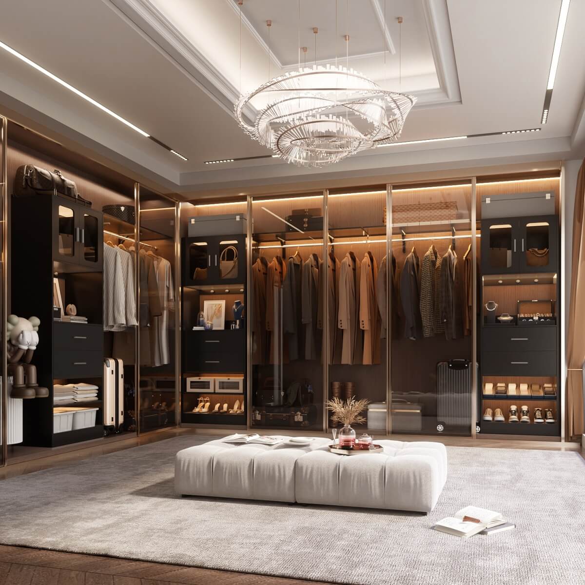 60 Inch Closet Organizer System Tower with Drawers & Big Wing Shelf