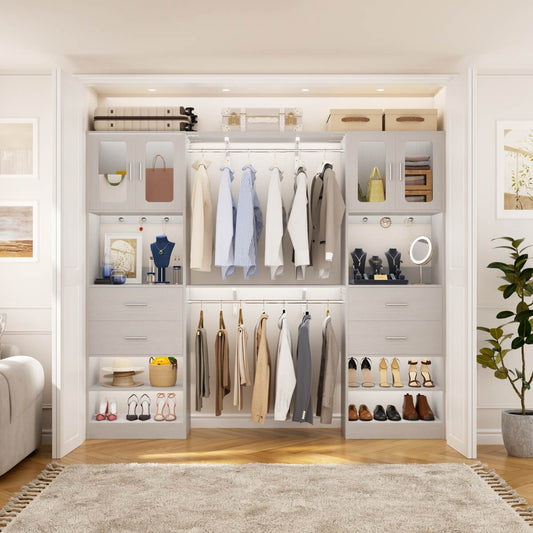 41-120 Inch Adjustable Closet System with 4 Drawers and 2 Storage Cabinets, Set of 2