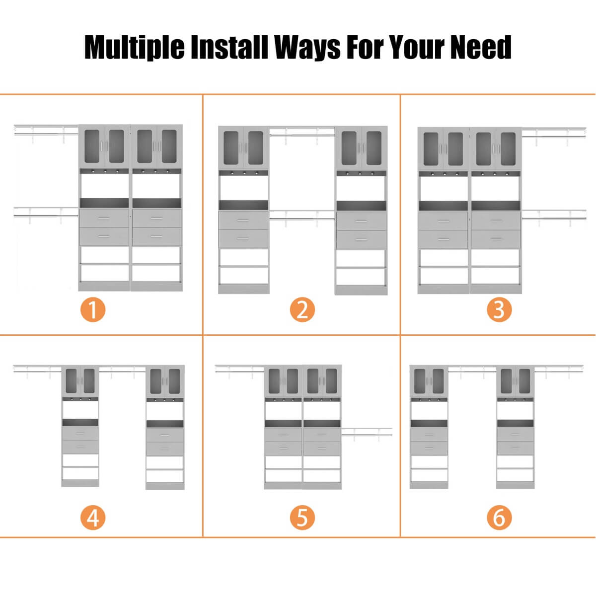 41-120 Inch Adjustable Closet System with 4 Drawers and 2 Storage Cabinets, Set of 2