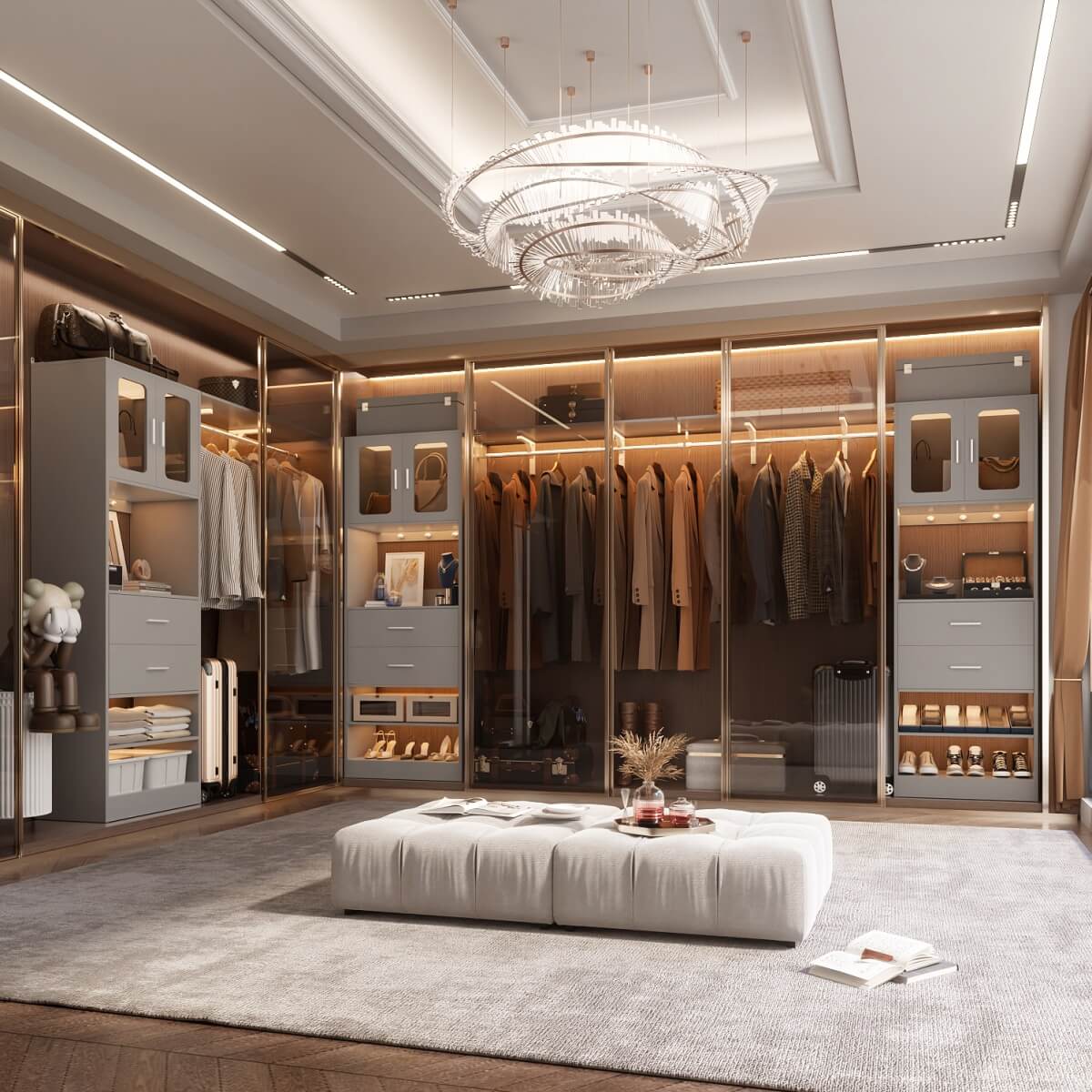 60 Inch Closet Organizer System Tower with Drawers & Big Wing Shelf