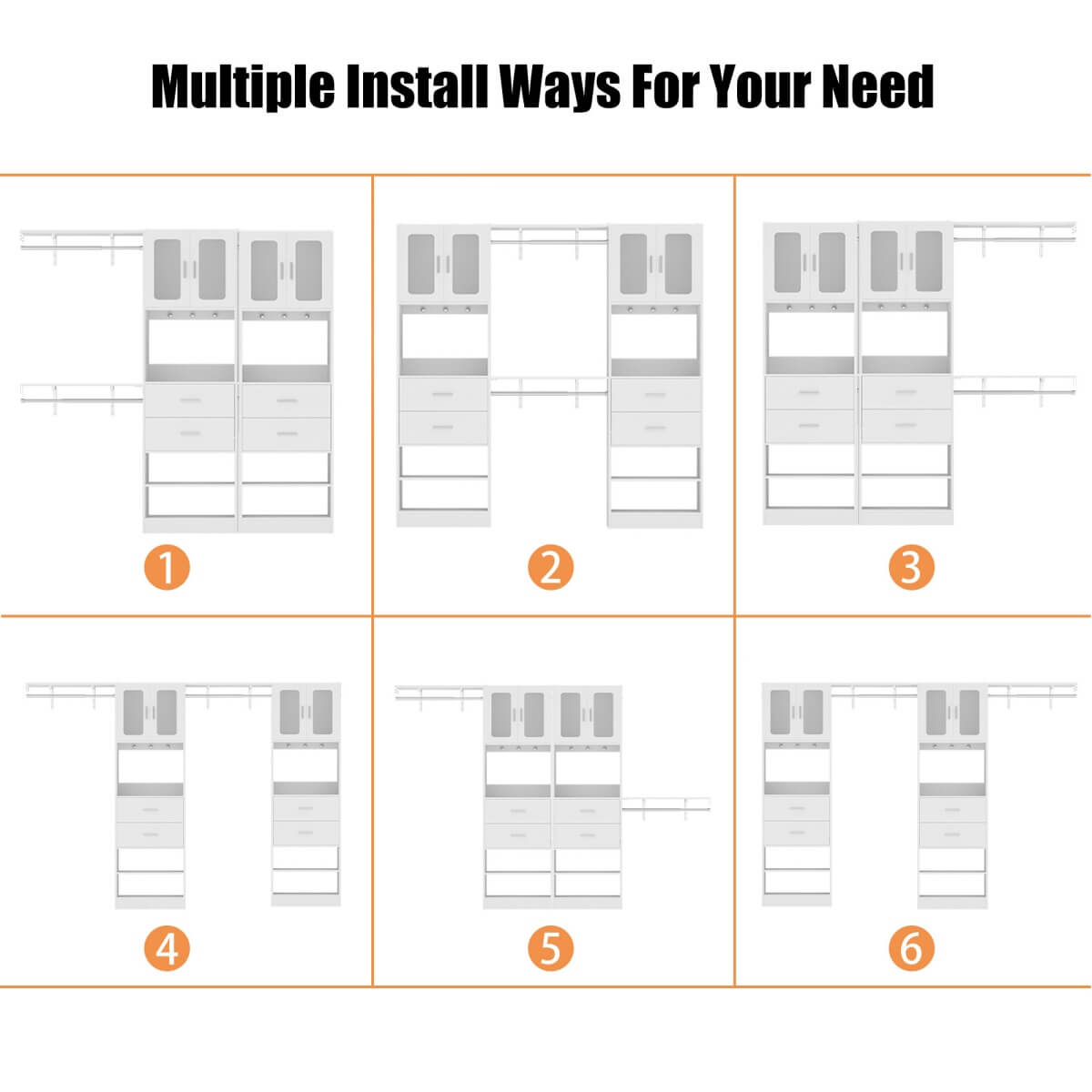 41-120 Inch Adjustable Closet System with 4 Drawers and 2 Storage Cabinets, Set of 2