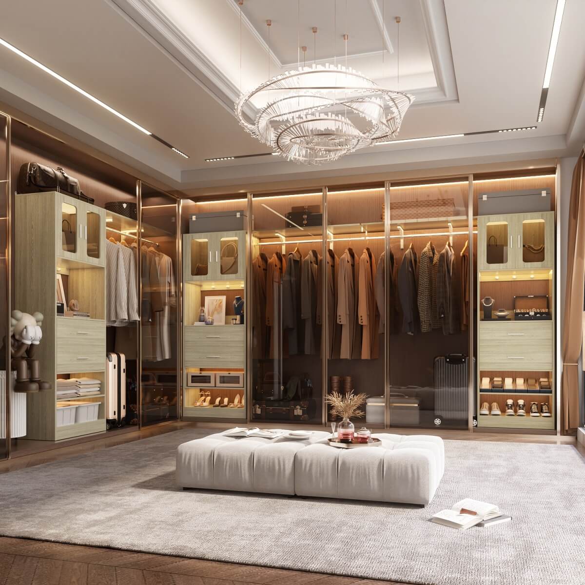 60 Inch Closet Organizer System Tower with Drawers & Big Wing Shelf