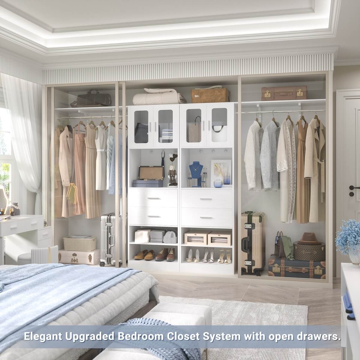 60 Inch Closet Organizer System Tower with Drawers & Big Wing Shelf