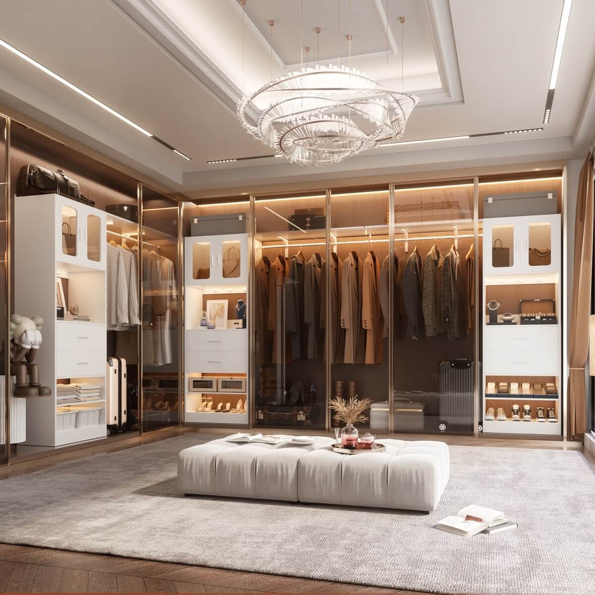 60 Inch Closet Organizer System Tower with Drawers & Big Wing Shelf