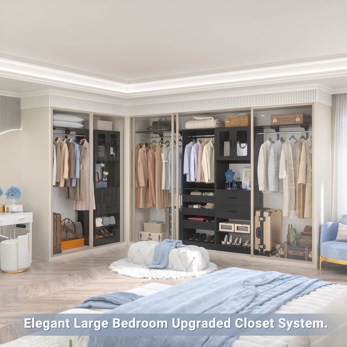 10FT Walk in Closet Organizer with 5 Drawers & 3 Hanging Rods