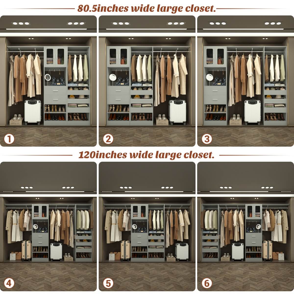 10FT Walk in Closet Organizer with 5 Drawers & 3 Hanging Rods