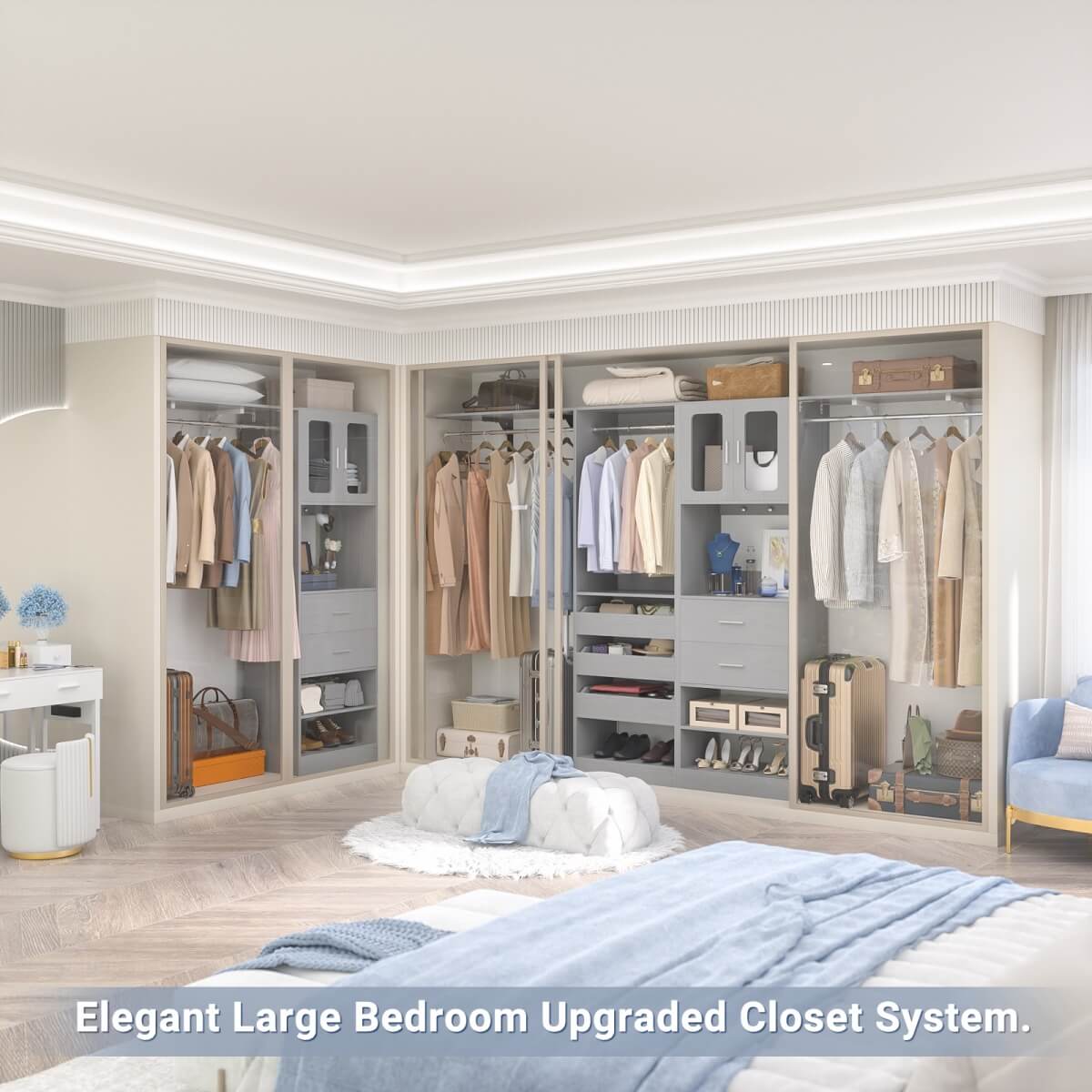 10FT Walk in Closet Organizer with 5 Drawers & 3 Hanging Rods