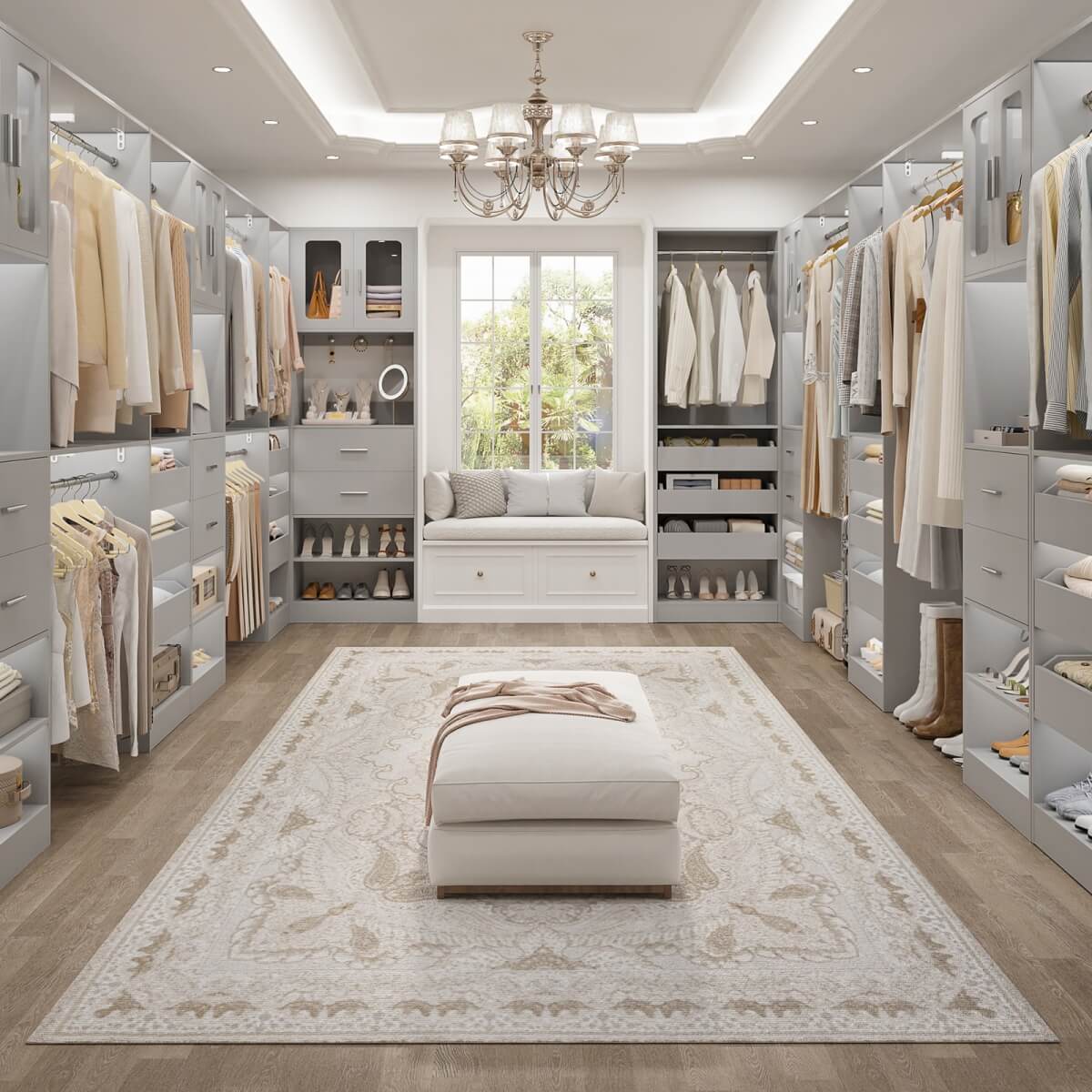10FT Walk in Closet Organizer with 5 Drawers & 3 Hanging Rods