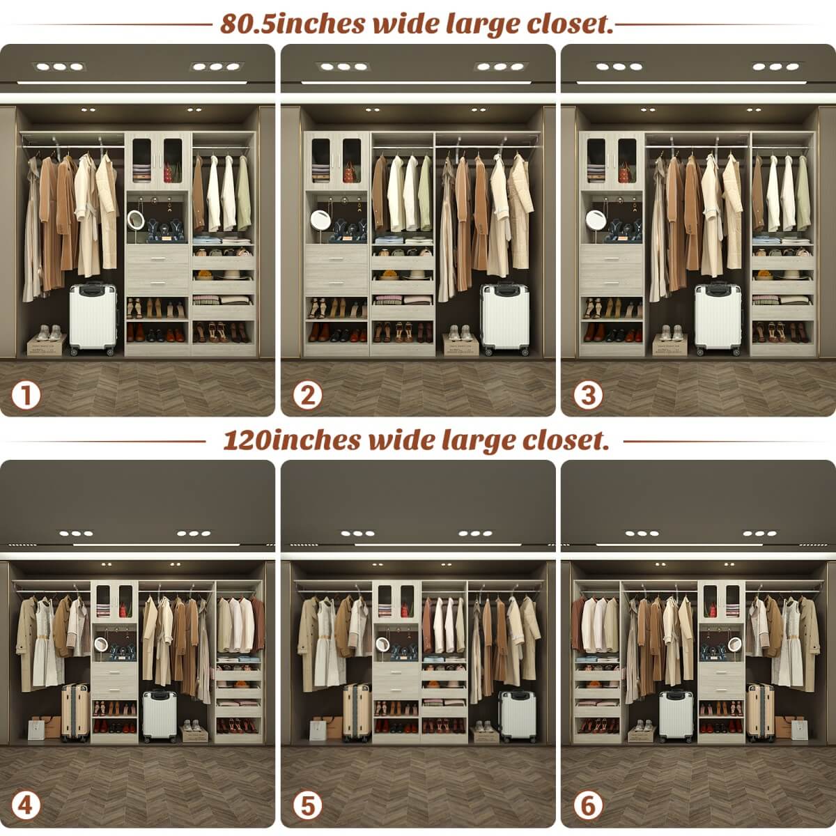 10FT Walk in Closet Organizer with 5 Drawers & 3 Hanging Rods