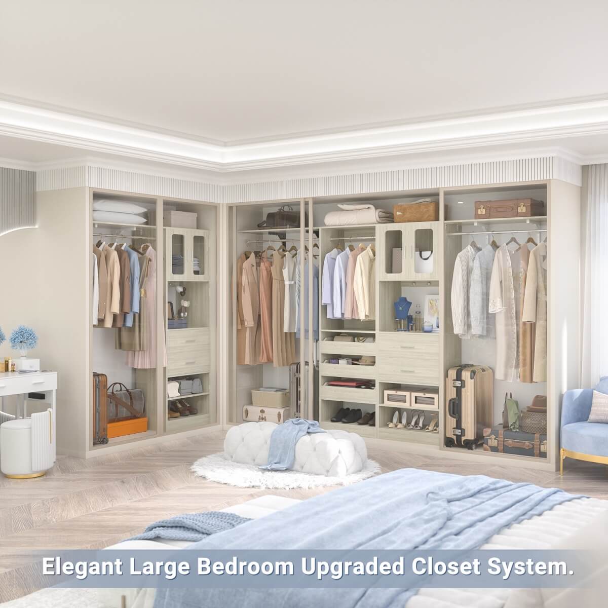 10FT Walk in Closet Organizer with 5 Drawers & 3 Hanging Rods