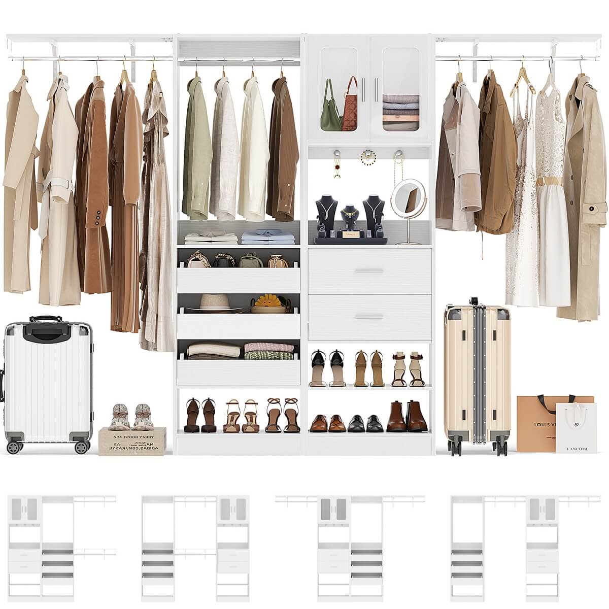 10FT Walk in Closet Organizer with 5 Drawers & 3 Hanging Rods