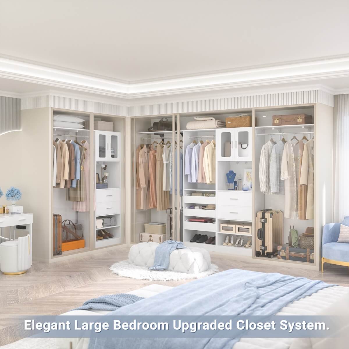 10FT Walk in Closet Organizer with 5 Drawers & 3 Hanging Rods