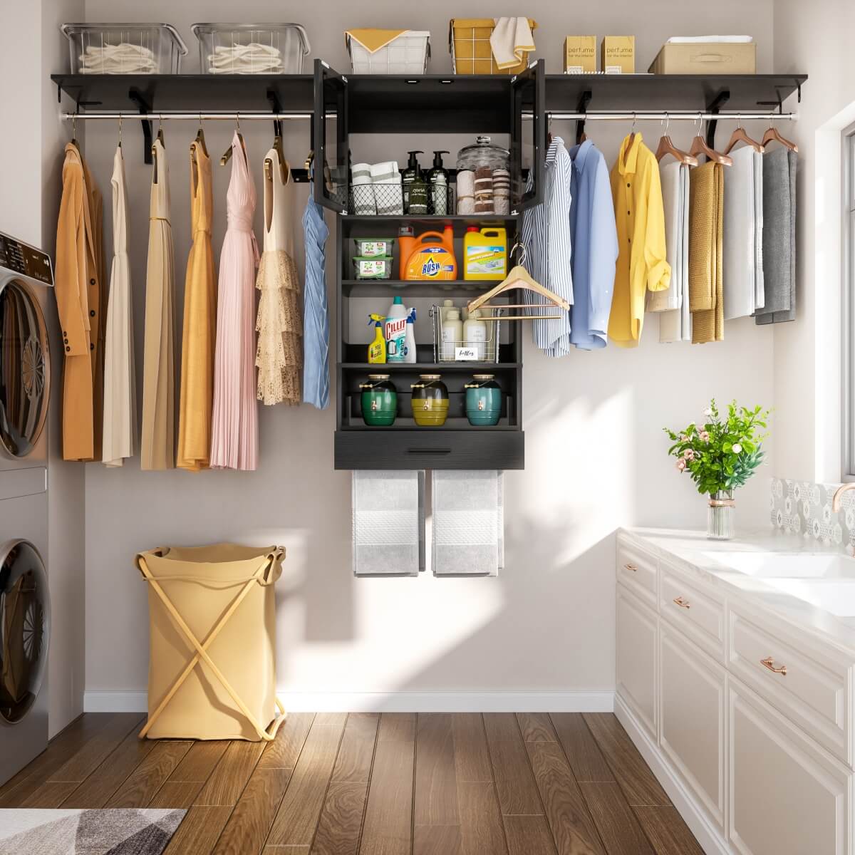 65'' Width Wall Cabinet with Hanging Rods and Drawer