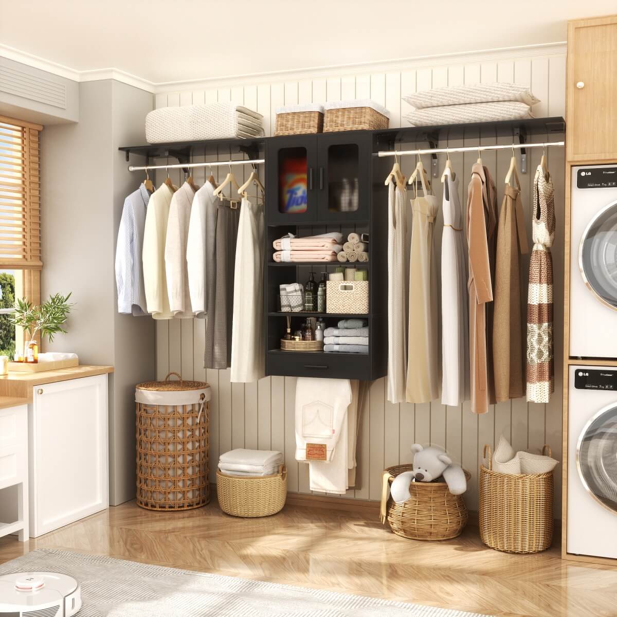 65'' Width Wall Cabinet with Hanging Rods and Drawer