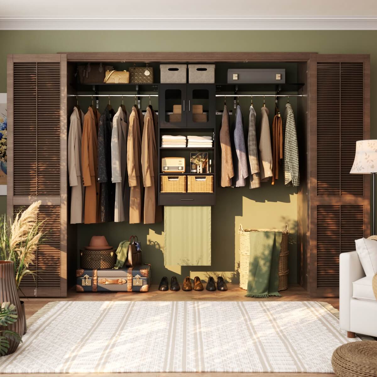 65'' Width Wall Cabinet with Hanging Rods and Drawer