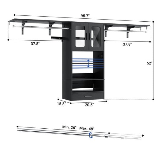 65'' Width Wall Cabinet with Hanging Rods and Drawer