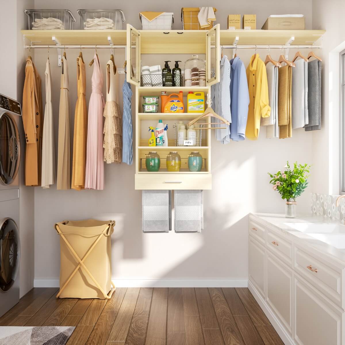 65'' Width Wall Cabinet with Hanging Rods and Drawer