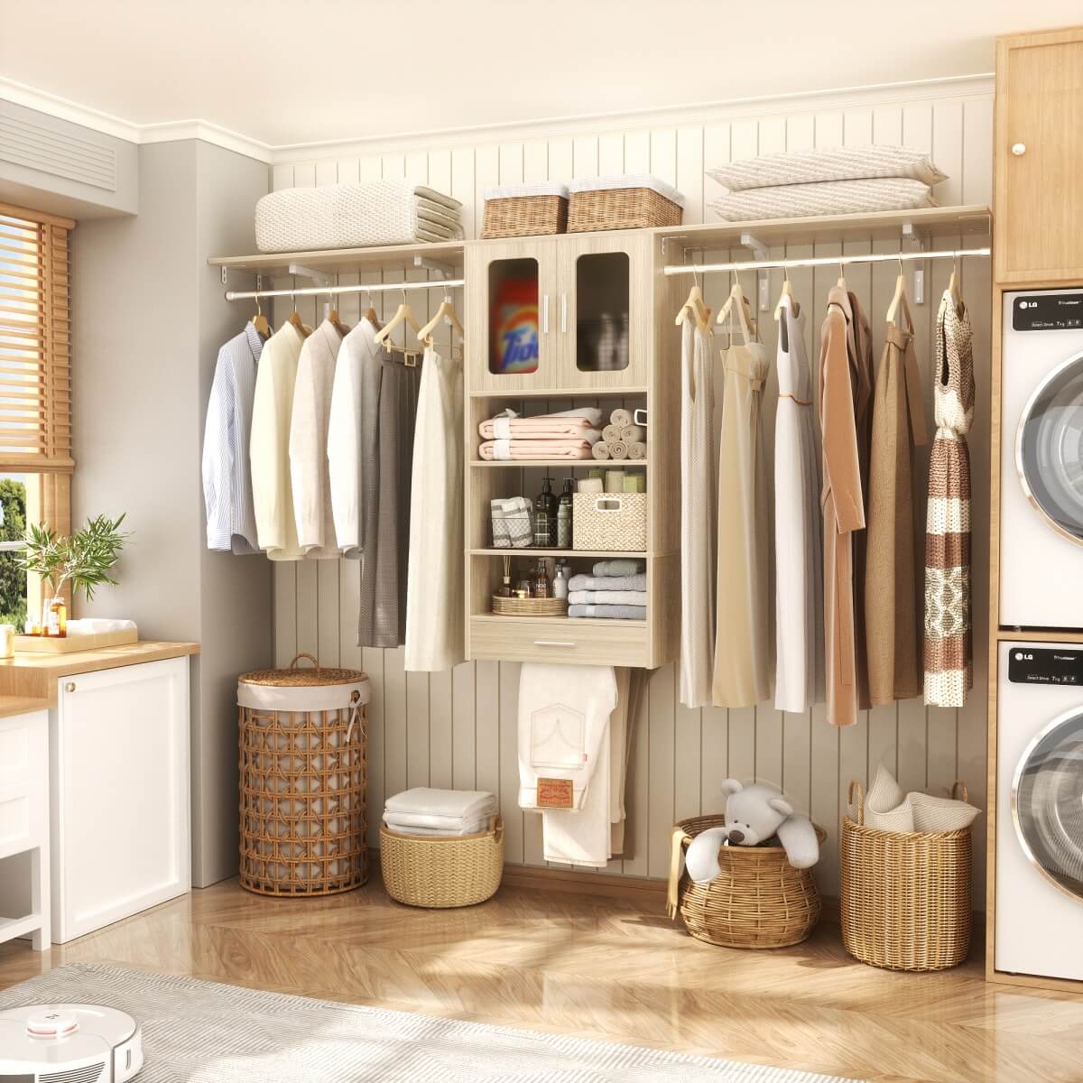 65'' Width Wall Cabinet with Hanging Rods and Drawer