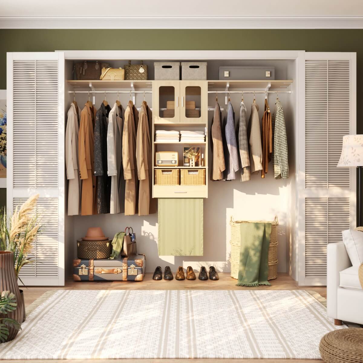65'' Width Wall Cabinet with Hanging Rods and Drawer
